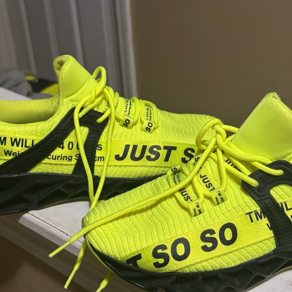 Women Neon Yellow Athletic Sneakers - Breathable Lace-Up Shoe